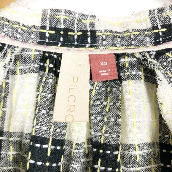 Anthropologie Pilcro Breezy Plaid Buttondown Top XS Check Textured Long Sleeve - Picture 5 of 13
